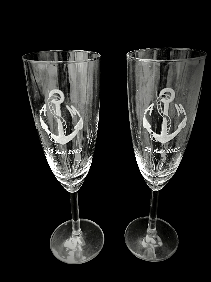 Gravure laser sur flûte a champagne